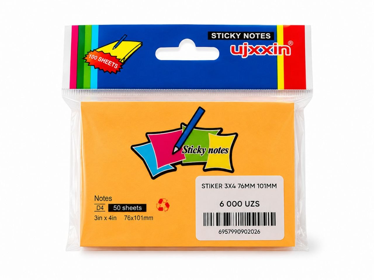 КЛЕЙКИЕ ЛИСТКИ ДЛЯ ЗАМЕТОК (STICKY NOTES) 76 × 101 ММ